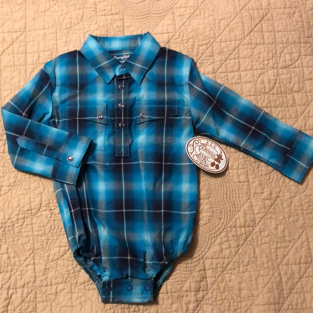Wrangler toddler boys onesies blue plaid 24 month